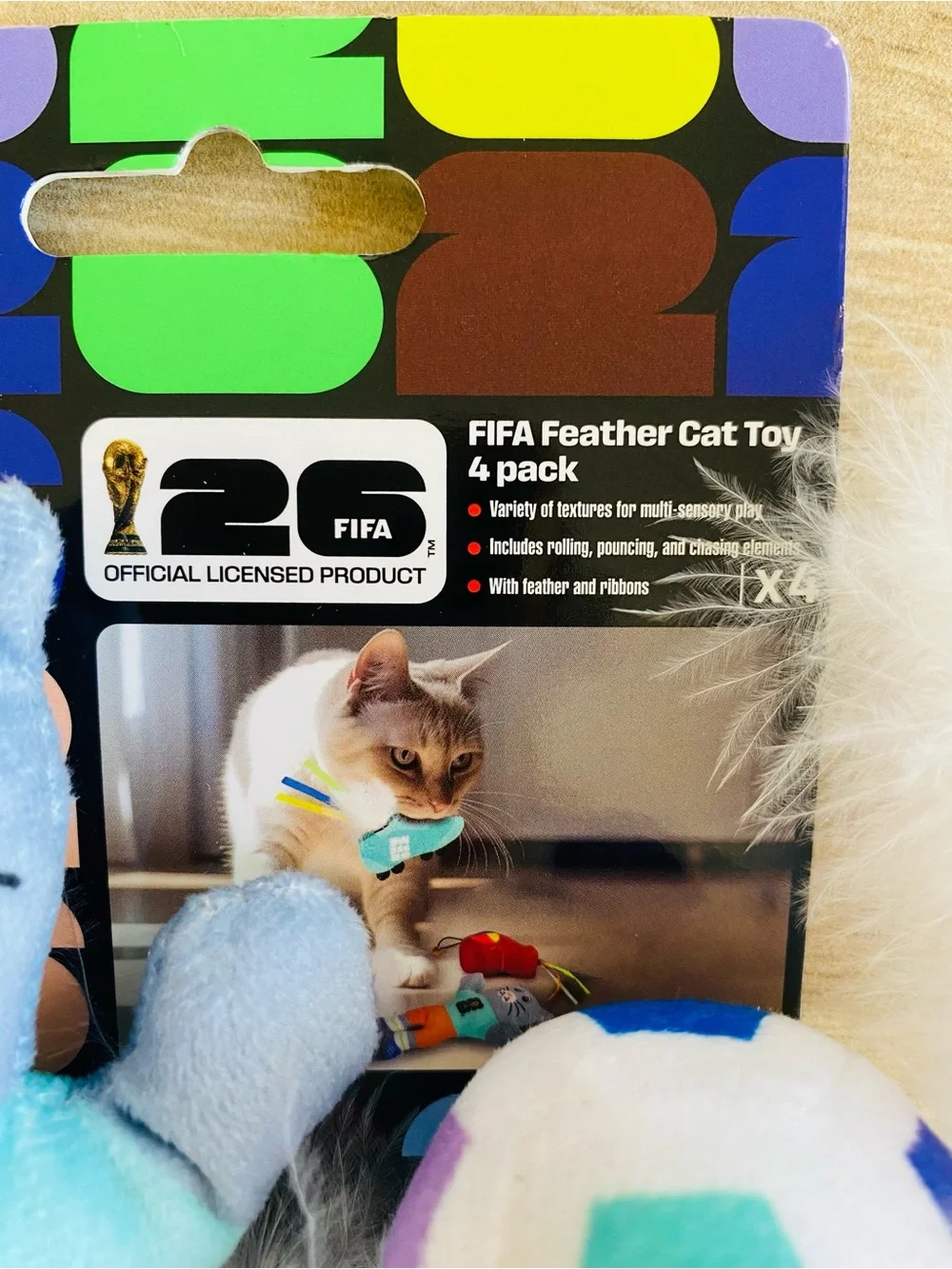 FIFA World Cup 26 Official Feather Cat Toy 4 Pack Set Plush Souvenir Ball NWT⁠